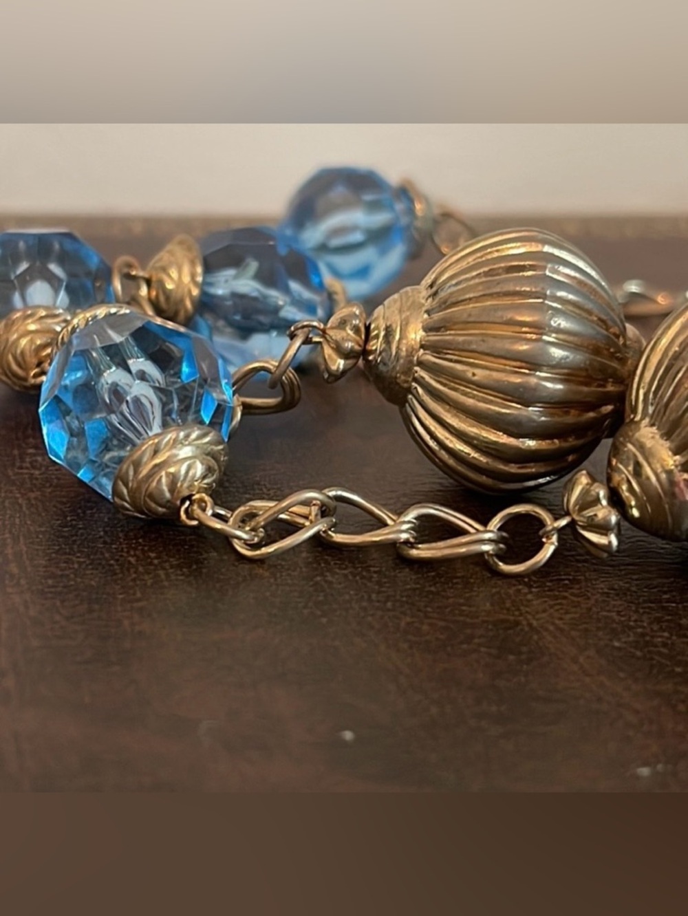 Vintage Blue Glass Beaded Necklace - Picture 2 of 3